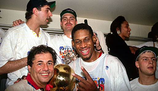 1989: Mit den Pistons feierte Rodman den ersten NBA-Titel seiner Karriere und gleichzeitig den ersten Titel der Vereinsgeschichte