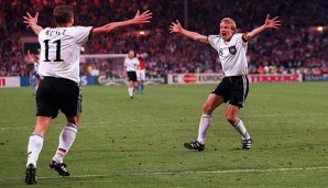 Jürgen Klinsmann (5 Tore): Gleichauf liegt Jürgen Klinsmann, der ebenfalls fünfmal einnetzte - und als Kapitän 1996 in England den Titel gewann