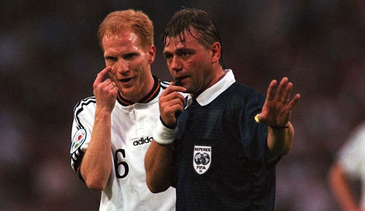 MATTHIAS SAMMER war bei der EM 1996 die Leitfigur im DFB-Team: Sein Tor im Viertelfinale gegen Kroatien (2:1) ebnete den Weg zum Titel