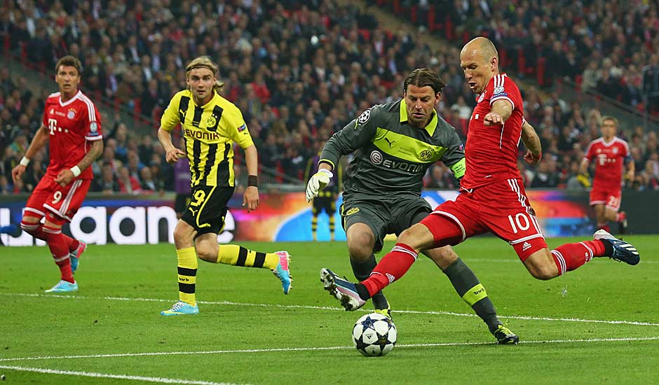 25.5.2013: Im ersten rein deutschen Champions-League-Finale trifft Arjen Robben in der 89. Minute mitten ins BVB-Herz