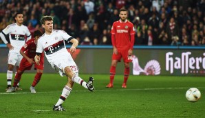 17. Spieltag: Müller verwandelt einen Handelfmeter zum 1:0 gegen Hannover. Sein 14. Saisontor bedeutet eine neue persönliche Bestmarke