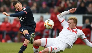 27. Spieltag: Die Bayern laufen in Köln mit der Zwergenabwehr Bernat-Alaba-Kimmich-Rafinha auf. Lewandowski erzielt das goldene Tor