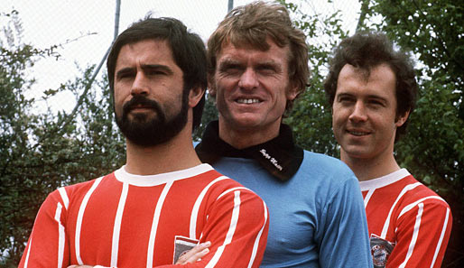 Die gefürchtete Bayern-Phalanx: Knipser Gerd Müller (l.), Torwart Sepp Maier (M.) und Franz Beckenbauer