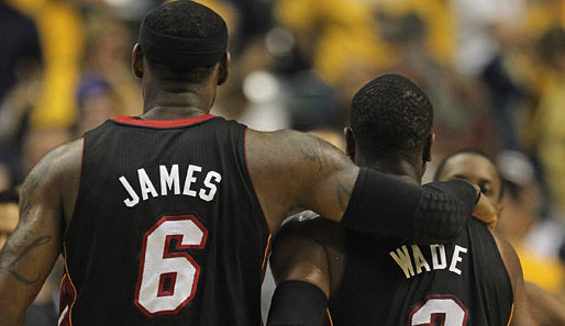 Platz 8: James und Wade tragen die Heat 2012 zum Playoff-Sieg in Indiana. LeBron liefert 40 Punkte und 18 Rebounds
