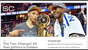 "ESPN" jubelt über die Champs - denn alles, was glänzt, ist diesmal eben doch Gold. Da stimmen Steph Curry und Iggy durchaus zu