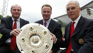 Die Elefantenrunde des FC Bayern: Hoeneß, Vorstandsboss Karl-Heinz Rummenigge und Ehrenpräsident Franz Beckenbauer