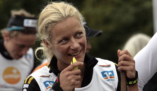 Immer hübsch lächeln. Langläuferin Claudia Nystad bei der Sommerbiathlon-WM in Oberhof