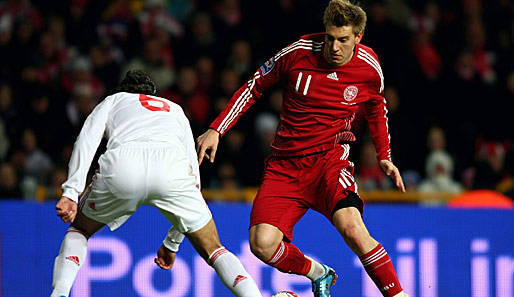 Der Star: Nicklas Bendtner, FC Arsenal, 22 Jahre, 32 Länderspiele, 11 Tore (Stand: 17.5.2010)