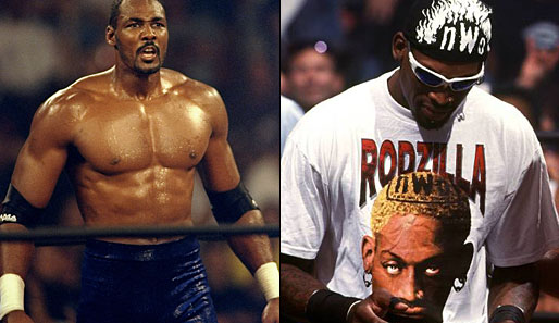 Die NBA beim Wrestling: Karl "The Mailman" Malone und Dennis "The Menace" Rodman feierten bereits Gastauftritte im Ring
