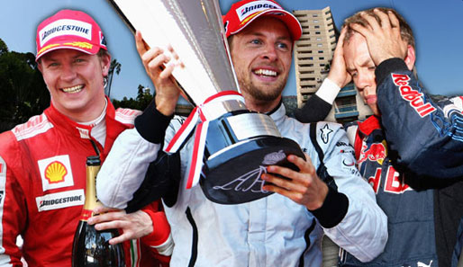 Jenson Button (M.) stellte in Monaco Kimi Räikkönen und Sebastian Vettel in den Schatten