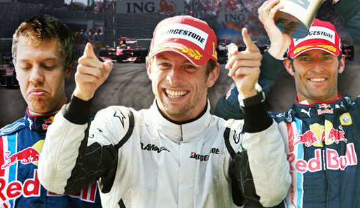 Nach Sebastian Vettels Patzer mausert sich Mark Webber (r.) zum Button-Verfolger
