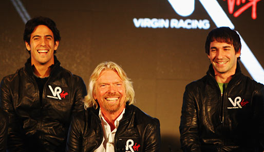 Wirken alle glücklich: Lucas Di Grassi (l.), Richard Branson (M.) und Timo Glock (r.)