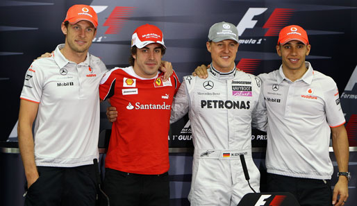 Vier Formel-1-Weltmeister unter sich: Button, Alonso, Schumacher und Hamilton