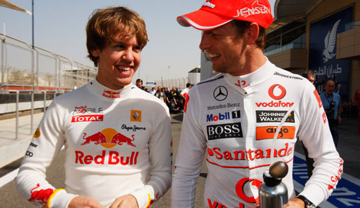 Jenson Button (r.) hält Sebastian Vettel für einen guten Fahrer - der noch viel lernen muss