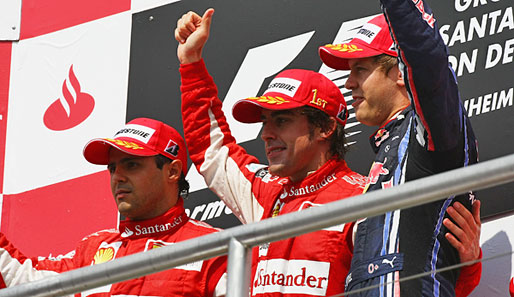 Das Podium beim Deutschland-GP: Felipe Massa, Fernando Alonso und Sebastian Vettel (v.l.)