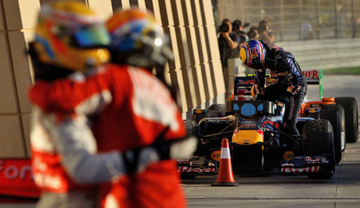 Drei Titelkandidaten: Lewis Hamilton und Fernando Alonso jagen Mark Webber (v.l.)