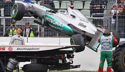 Michael Schumacher drehte sich in seinem Mercedes in Hockenheim von der Strecke
