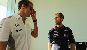 Button (l.) hat genug vom Gemecker der anderen Fahrer wie Vettel (r.)