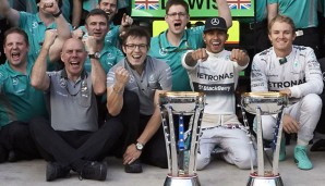 Lewis Hamilton und Nico Rosberg feierten mit ihrem Mercedes-Team 2014 meist im Doppelpack