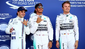 Lewis und Felipe jubeln mit Surfer-Gruß - Rosberg lächelt verklemmt