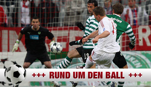 Lukas Podolski trifft zum 1:0 im Rückspiel. Am Ende gewannen die Bayern mit 7:1