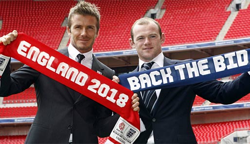 Werben für die WM 2018 in England: David Beckham (l.) und Wayne Rooney