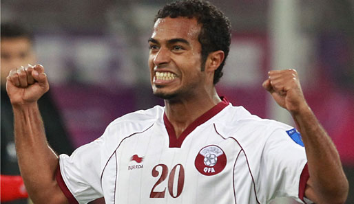 Ali Afif bejubelt den Sieg Katars gegen China beim Asien-Cup