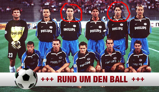 Mark van Bommel (l.) und Ruud van Nistelrooy spielten bereits vor 12 Jahren zusammen beim PSV