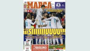 MARCA: Die Printausgabe ziert der legendäre Ronaldo-Brunftschrei. Das Madrider Sportblatt hat außerdem im Bernabeu den "totalen Wahnsinn" gesehen.