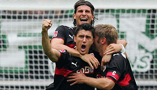 Seltenes Bild: Ciprian Marica (Mitte) jubelt über einen Treffer für den VfB Stuttgart