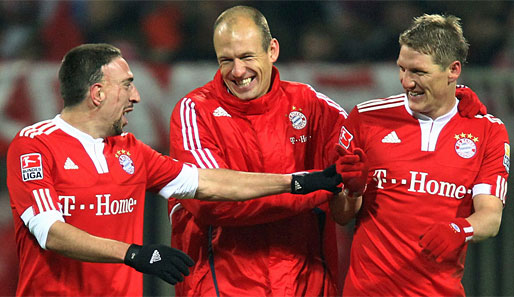 Fühlen sich wohl bei den Bayern: Franck Ribery, Arjen Robben und Bastian Schweinsteiger (v.l.)