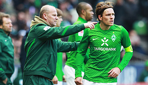 Werder-Trainer Thomas Schaaf (l.) mit seinem Kapitän Clemens Fritz
