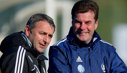 VfL-Coach Dieter Hecking (r.) mit Manager Klaus Allofs (l.)