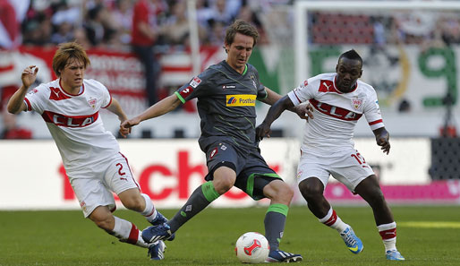 Luuk de Jong (M.) geht in seine zweite Spielzeit mit Borussia Mönchengladbach