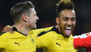 Dortmunds Pierre-Emerick Aubameyang (r.) hat bislang 47 Länderspiele für Gabun absolviert