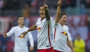 Davie Selke feiert sein Tor für RB Leipzig