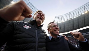 Ralph Hasenhüttl und Ralf Rangnick feiern den Einzug in die Champions League