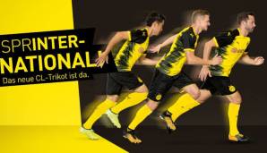 Sprinternational! Borussia Dortmund hat das Champions-League-Trikot für die neue Saison vorgestellt. Ein bisschen verschmiert an den Seiten, aber das passiert eben, wenn man blitzschnell unterwegs ist