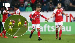 PFIFF DER HINRUNDE: Pablo De Blasis' Schwalbe gegen den 1. FC Köln. Trotz Videobeweis entschied das Schiri-Gespann auf Elfmeter für die Nullfünfer - ein fataler Fehler. Brosinski traf vom Punkt zum entscheidenden 1:0