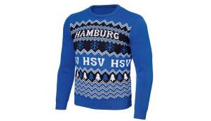 "Vergnögte Wiehnacht" wünscht der HSV in seinem Online-Shop. Das Design des Sweaters ist allerdings doch eher einfallslos im Vergleich zur Konkurrenz