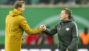 Doch ziemlich beste Freunde? Leipzigs zukünftiger Trainer Nagelsmann und der aktuelle RB-Trainer Rangnick beim Handshake.