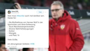 User Danny1893 blickte zurück auf die Amtszeit von Reschke beim VfB und erinnerte sich nicht an so viele positive Dinge. Fazit: Reschke, der Kritiker seiner Transfers als "ahnungslose Vollidioten" bezeichnet hatte, 0 - "Ahnungslose Vollidioten" 1.
