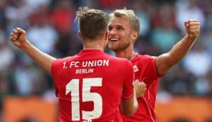 Erstes Bundesliga-Tor in der Geschichte Union Berlins: Sebastian Andersson (r.) jubelt.