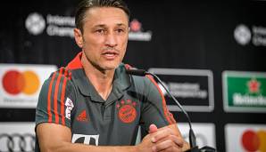 Niko Kovac spricht vor dem Supercup gegen Eintracht Frankfurt zur Presse.
