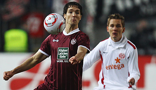 Srdjan Lakic (l.) hat mit dem 1. FC Kaiserslautern in Mainz mit 0:1 verloren