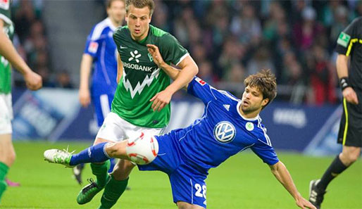Diego (r.) blieb bei seiner Rückkehr in Bremen blass, dennoch gewann Wolfsburg
