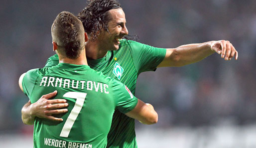 Fünf Werder-Tore gehen in dieser Saison auf das Konto von Marko Arnautovic (l.) und Claudio Pizarro