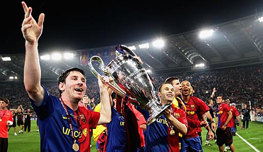 Das Barca-Team um Lionel Messi (li.) feierte den Champions-League-Triumph friedlich