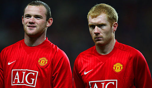 Paul Scholes (r., mit Wayne Rooney) steht seit 1992 bei Manchester United unter Vertrag