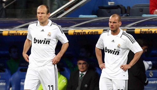 Arjen Robben (l.) und Wesley Sneijder gemeinsam im Trikot von Real Madrid
